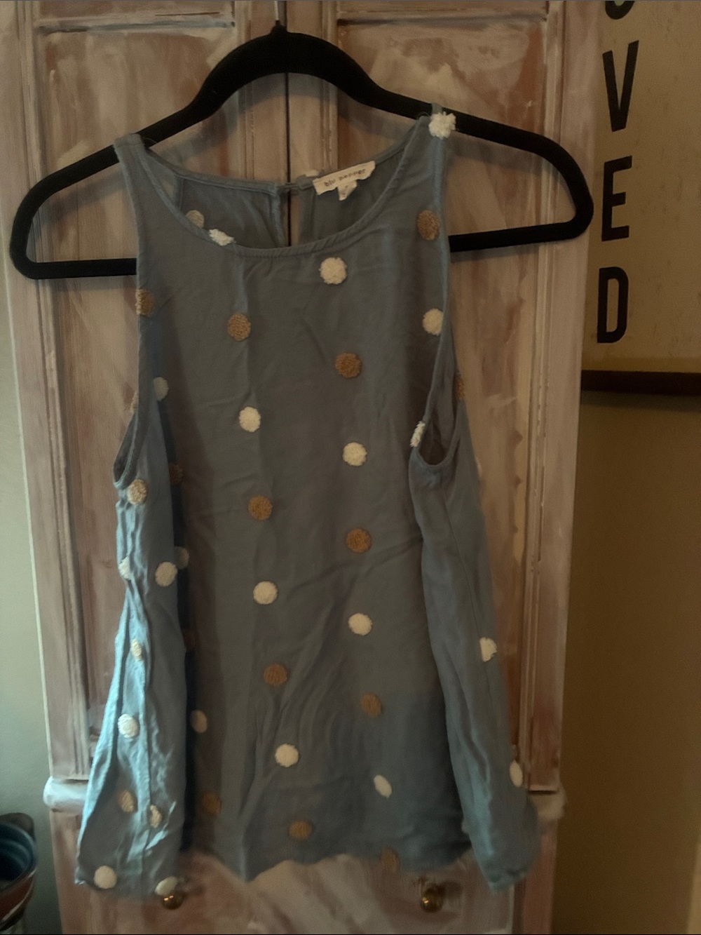 Blu Pepper Slate Blue Tank with White & Gold Polka Dots